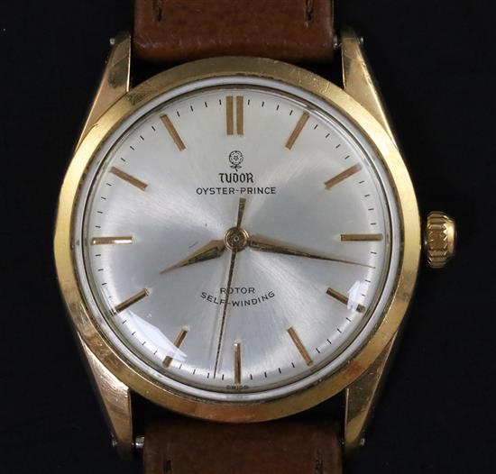 A gentlemans gold plated and steel Tudor Oyster Prince Rotor Self-Winding wrist watch,
